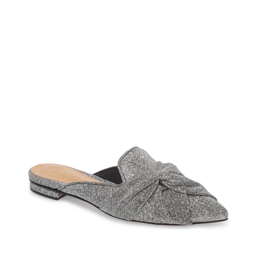 Schutz Tina Silver Metallic Pointy Toe Flats Mules